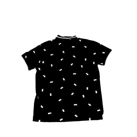 Denim & Flower Men's Black Polo Shirt Pineapple Skull Pattern Size Large - Picture 2 of 9